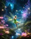 Placeholder: Beautiful Tinkerbell on flying in Landscape in a magical place with neon flowers and tiny fairies all in photography art