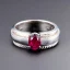 Placeholder: ruby signet ring with braided tungsten and titanium, braided band, brushed steel, men's jewellery