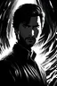 Placeholder: Alan Wake 2, Show me the champion of light, negative black, white, and gray Speedpaint with large brush strokes, by Junji Ito