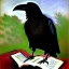 Placeholder: oil portrait of a Raven reading a book by Monet 8k