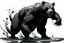 Placeholder: Bear, black liquid, full body, attacking, profile ,comic book, gray background,