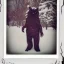 Placeholder: cryptid in the snow polaroid vintage style realistic