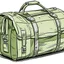 Placeholder: military green duffle bag, in a comic book style, illustration, white background,