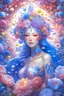Placeholder: Astral, Beautiful, Radiant, Akihito Yoshida, Fantasy Art, vibrant pastel colors, 3D goddess surrounded by millions of Flowers