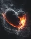 Placeholder: Moon in shape of realisitic heart, biological heart, cinematic, {abstract}, depression, black background, atmospheric, fire, DLSR, soft focus, dispersion