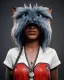 Placeholder: Realistic portrait, hybrid character, waitress sexy British woman with monster muppet mask that covers her entire head, Sesame Street style, retro style, pub, short shirt, old school tattoo, hot, smooth, unreal engine 5, god lights, ray tracing, RTX, lumen lighting, ultra detail, volumetric lighting, 3d.