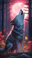 Placeholder: Kawaii, Cartoon, Wolf, bully, All Body howling at the Moon, Horror lighting with red, yellow pink and blue colors, in the night forest, Caricature, Realism, Beautiful, Delicate Shades, Lights, Intricate, CGI, Botanical Art, Animal Art, Art Decoration, Realism, 4K , Detailed drawing, Depth of field, Digital painting, Computer graphics, Raw photo, HDR