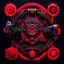 Placeholder: separate mechanical parts, cyberpunk style, red lighting black background