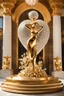 Placeholder: A magnificent cristal and gold heart-shaped sign adorned with a stunning berliant sphere encrusted with sparkling diamond clusters at its center, elegantly spinning in position,a golden statue of a girl in standing pose