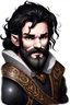 Placeholder: Male, Priest, halfling, 20 years, dnd5e, beard, black undercut wavy hair, epic armor