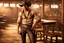 Placeholder: Young rough and rugged muscular cowboy photorealistic in a saloon