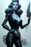 Placeholder: Rita Hayworth as evil queen in black leather, leather, busty, cleavage, angry, stern look. character design by cory loftis, fenghua zhong, ryohei hase, ismail inceoglu and ruan jia. unreal engine 5, artistic lighting, highly detailed, photorealistic, fantasy