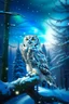 Placeholder: Beautiful snow owl in a magical forest with magical cosmic sky.