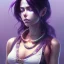 Placeholder: revy black lagoon, purple hair, black tank top, jean shorts, tribal sleeve left arm, portrait shinkai makoto, studio ghibli, studio key, madhouse anime studio, artgerm, lau rossdraws james jean marc simonetti pixiv