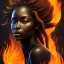 Placeholder: 3D. Detailed Painting .realistic. Dark skin women. Beautiful. the faces of two young black women. Warm. Fire nymphs emerging from the flames.red.. Energy. Focus. THeir hair looks like smoke .smoke curling. Dreadlocs. Their skin is the colour of charcoal . Their hair moves like smoke. . their clothing is made of flames, red. Orange. Yellow. White and gold