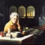 Placeholder: oil painting, woman seating down, dark,