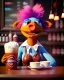 Placeholder: Pub scene, hybrid character, waitress woman with monster muppet mask that covers her entire head, retro style, Sesame Street style, smooth, unreal engine 5, god lights, ray tracing, RTX, lumen lighting, ultra detail, volumetric lighting, 3d.