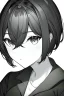 Placeholder: short hair girl passed out, close-up, greyscale