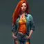 Placeholder: pretty girl, young adult, ginger, conventionally attractive, colourful clothes, realism, jeans, sexy, curvy