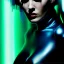 Placeholder: portrait oil on canvas, beautiful punk busty female Cyborg, looking to viewer, sad green eyes, post-apocalyptic in a cyberpunk city,minimal skintight suit, blade runner, comic book cover, mystical colors, neon, insanely detailed,realistic,intrincate detail, 16k resolution, masterpiece, Adam hughes