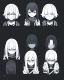 Placeholder: emotionless, numb, heartbroken, black and white, anime girl sitting with full black background