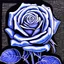 Placeholder: A detailed high quality surreal painting of a delicate, shimmering single blue animorphic rose that had a small pretty face in its petals, pouting, background is a blurred black and white hypnotic pattern, very mod, 1960s inspired art, psychedelic, highly detailed conceptual art, mixed media collage, dark fantastical atmosphere, fine lines, dali-esc, beautiful and natural, strange art, optical illusion