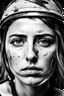 Placeholder: A face of beautiful woman bound by a bomb, burdened with worries without a background