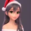 Placeholder: girl, Christmas hat on head, looking forward, anime art, cold weather, gray furry clothes,anime key visual of elegant young female