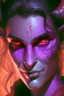 Placeholder: purple skin, glowing fiery eyes, smirk