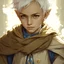 Placeholder: DnD Fantasy, A Child Wizard, Wearing Blue Wizard Robes, Olive Skin Tone, Golden Eyes, White Hair, Realistic.