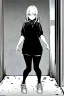 Placeholder: girl runs down the street, greyscale