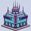 Placeholder: Create a pixel art icon of a headquarters building for a game, futuristic looking, glass walls, antennas, 8-bit style