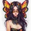 Placeholder: half body, long hair, with detailed schematics of a walking hybrid Madagascan sunset moth insect girl, in anime style, drawings, 8k, vibrant natural colors, white skin, wings above shoulder