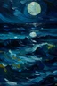 Placeholder: a thick impasto painting of a sea in night