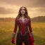 Placeholder: Feiticeira escarlate, Elizabeth Olsen, feiticeira, magia, bonita, cenário em um campo de flores, cinematográfico, dramático, por do sol, campo de flores, cores frias