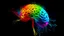 Placeholder: the silhouette of a human brain, a complex net of neurons, overcome with emotion, where the emotion is represented as colorful chemical flows through the brain