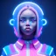 Placeholder: black woman teenager, few freckles, padded coat, retro futuristic, latex dress, gradient color, BLUE, PINK, CYAN, neon, insanely detailed, 16k resolution, perfect eyes, cinematic smooth, intricate detail