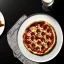 Placeholder: pizza on plate, coca cola glass, black background