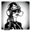 Placeholder: great illustrator, spanish, pencil sketch of a cute girl, beautiful, steampunk syle, black and white. Helmet with tubes, square glasses and wires on the legs.