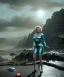 Placeholder: Ultra Realistic retro sci-fi 1960 scene, waist up view portrait, blonde woman, sweet young Marilyn Monroe face, perfect iris, tight latex coat, alien planet background, tight style, steel sphere dron levitating, fog, rain, soft color, highly detailed, unreal engine 5, ray tracing, RTX, lumen lighting, ultra detail, volumetric lighting, 3d, finely drawn, high definition, high resolution.