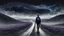 Placeholder: A solitary androgynous figure seen from behind, carrying an oversized heavy dark backpack, walking alone along a long winding road floating on a vast dark sky. Surreal abstract dreamscape, the road curving into endless darkness, abyss, mist, uncertainty and emotional weight, alone caracter, black gray, Dark blue, charcoal and muted purple tones, deep sky, digital art, etheral, atmospheric