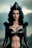 Placeholder: Lisa Ann as evil queen in black leather gown, cleavage, angry, stern look, unreal 5, octane render,cinema4d, dynamic lighting, dramatic lighting, 4k, redshift render, highly detailed, hyper realistic