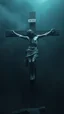 Placeholder: ,surrealism of the dark of a nightmare , hyper photorealistic, hyper detailed bright art color, high resolution, fog, octane render, tilt shift, HDRI Environment, all pictures dark gray, status of Jesus on the cross