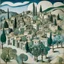 Placeholder: A pale grayish cyan village near a palace in the sky designed in Australian aboriginal art painted by Marsden Hartley