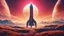 Placeholder: 4k picture of the sky with a rocket flying towards a distant planet, stars, sky, vast, colorful, large planet,mountain, wallpaper, detailed, small details