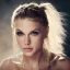 Placeholder: beautiful young queen with white armor, delicate white braided hair with ponytail, glass eyes, highly detailed, 8k, ambient light, taylor swift