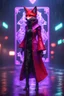 Placeholder: Volumetric fog fox elf lights,paradise sacred geometry framed playing card, black, red, spore and purple neon cyber punk dancer priestess teurgist in soaked rain coat shadows boss card in the style of escher and fallout 4 ,,bokeh like f/0.8, tilt-shift lens 8k, high detail, smooth render, down-light, unreal engine