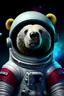 Placeholder: Generar una imagen realista estilo kandisky de un oso vestido con un traje de astronauta multicolor flotando en el espacio con la luna de fondo