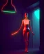 Placeholder: Ultra realistic photographic night portrait, cinematic, happy <woman> in garage <droid friend>, hot, retro futuristic dress <Helmut newton photo style>, neon lights, color fog, soft color, highly detailed, unreal engine 5, ray tracing, RTX, lumen lighting, ultra detail, volumetric lighting, high definition.