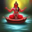 Placeholder: An oil painting of goddess Kali crossing a lake, neon red colors,